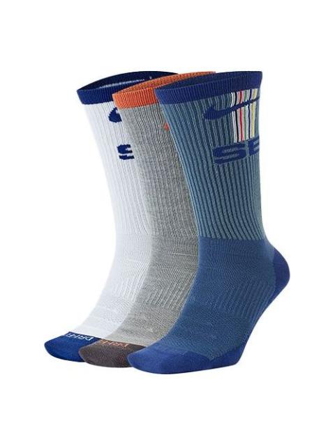 Nike Unisex SB Skateboard Everyday Max Lightweight Stocking 3 Packs White/Grey/Blue Multi-color CK65