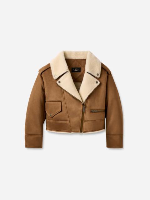 ® Women's Finnian LuxeFluff Moto Jacket Polyester in Chestnut