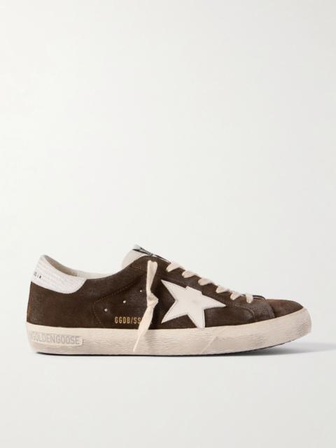 Super-Star Distressed Leather-Trimmed Suede Sneakers Brown
