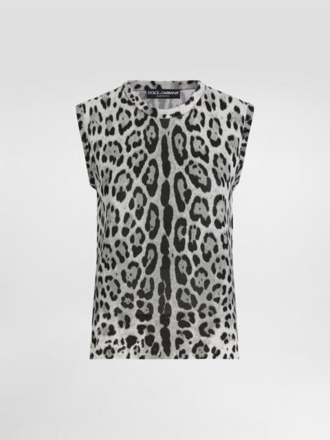 Silk tank top with leopard print