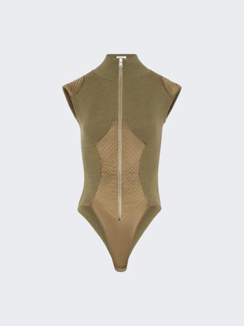Merino Wool Rib Bodysuit Khaki
