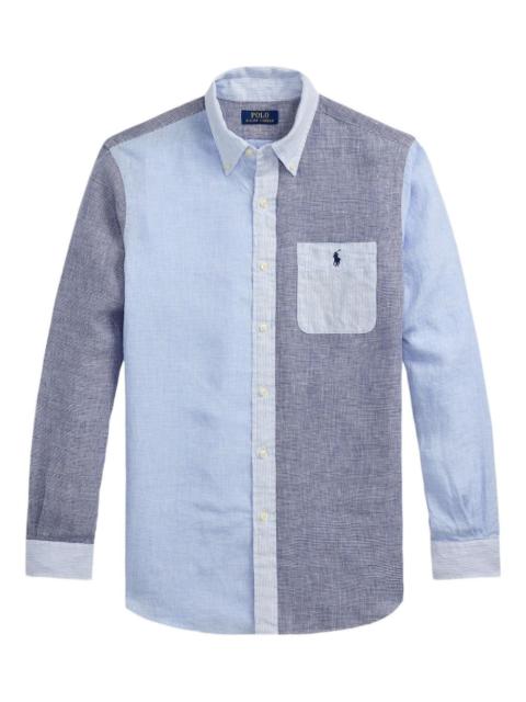 colour-blocked button-up shirt