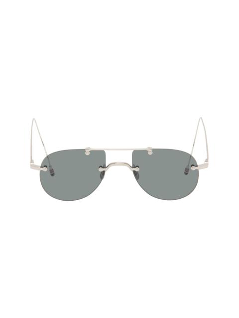 Silver Titanium Rimless Aviator Sunglasses