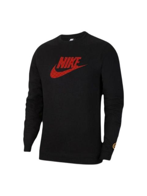 Men's Nike Large Logo Printing Round Neck Long Sleeves Black DH1390-010