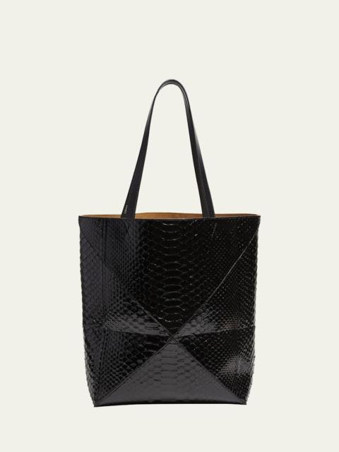 Puzzle Fold Large Patent Python-Embossed Tote Bag