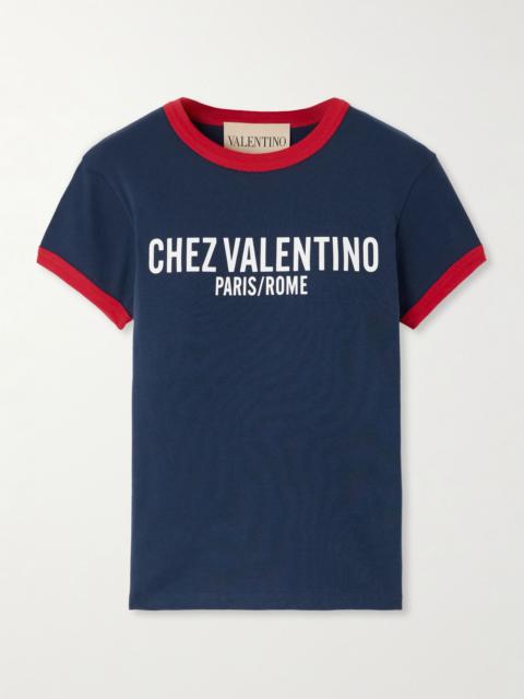 Chez Valentino printed cotton-jersey T-shirt Navy