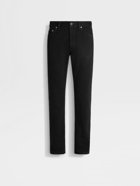 BLACK RINSE-WASHED STRETCH COTTON ROCCIA JEANS