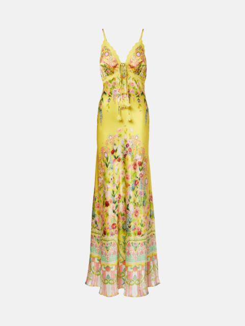 Printed silk charmeuse maxi dress