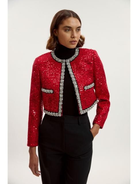 Sequin Tweed Embellished Cropped Tailored Jacket
