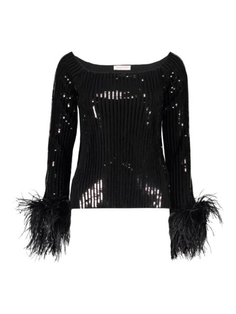 sequin feather-trim top