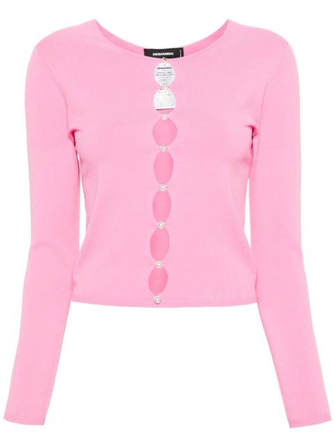 faux-pearl cut-out cardigan