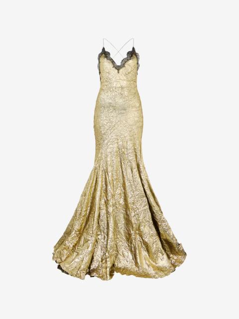 Gold Maxi Dress in Craquelé Silk Blend