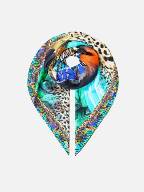 LARGE CRYSTALLED SILK SQUARE SCARF