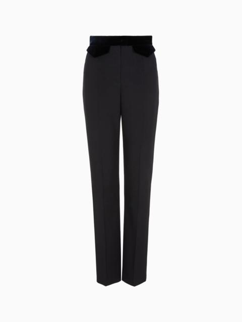 Straight trousers in barathea virgin wool and velvet