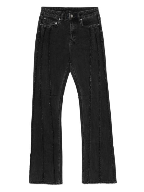 frayed-seam flare jeans