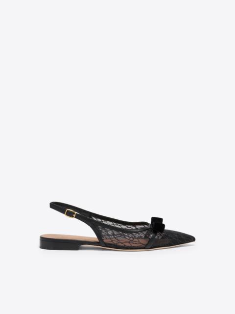 Jama Black Glitter Mesh Flat Slingbacks
