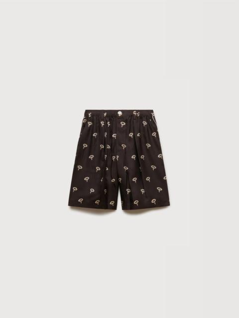 BROWN SILK TWILL PAJAMA SHORTS WITH FLORAL PRINT