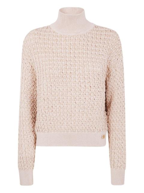 high-neck bouclé-knit sweater