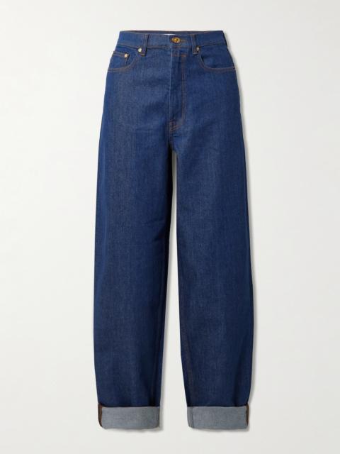 Illuminate Belted High-rise Barrel-leg Jeans