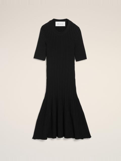 BLACK KNIT MINI GODET DRESS