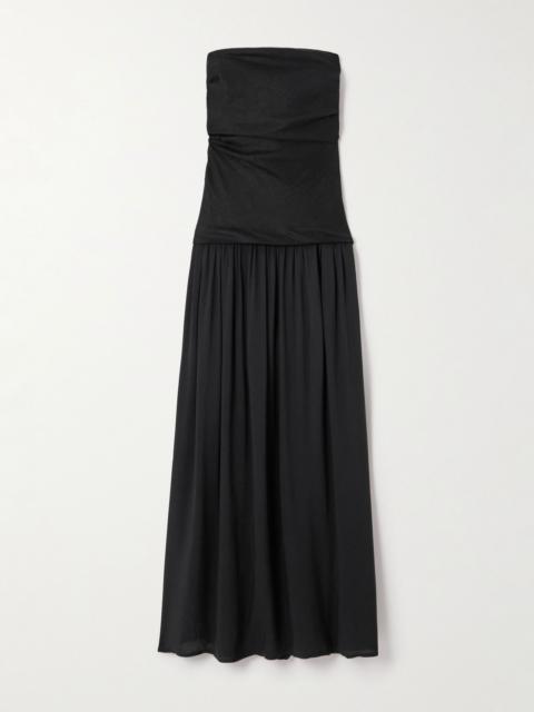 Hedy strapless gathered linen and voile maxi dress Black