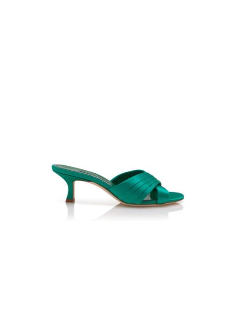 Green Satin Pleated Detail Mules