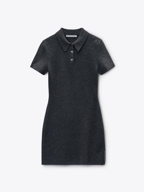 Charcoal Wool-Blend Short Sleeve Polo Dress