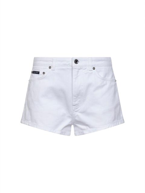 White cotton denim shorts