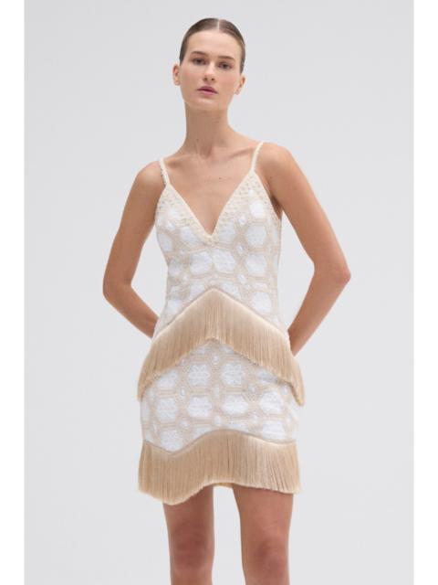 NATURAL CROCHET PLUNGE MINI DRESS