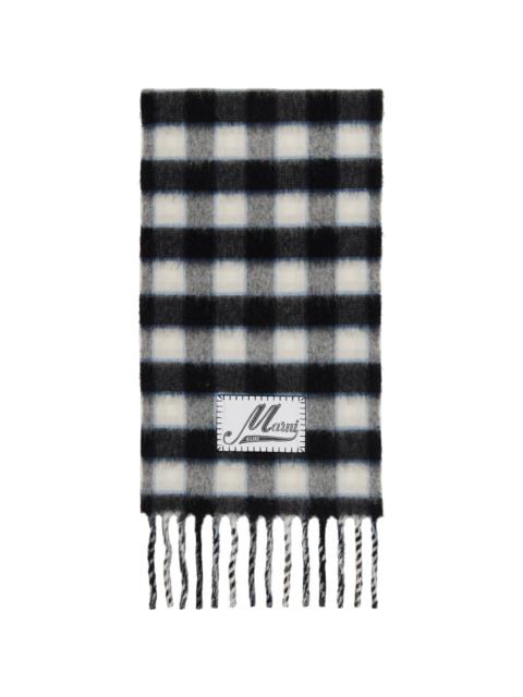 Black & White Double Check Logo Wool Mohair Scarf