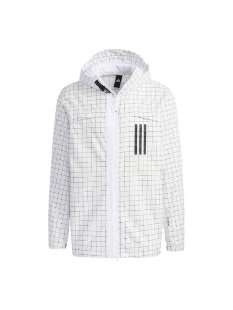adidas WND Sports Plaid Windproof Hooded Jacket White GL8686