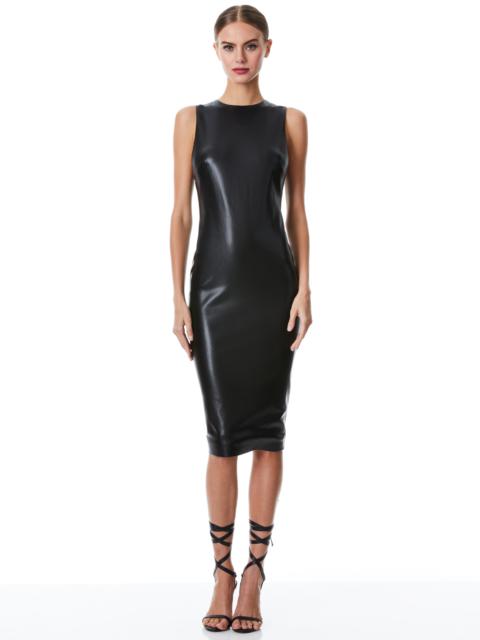 DELORA VEGAN LEATHER SLEEVELESS MIDI DRESS