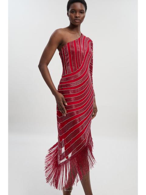Thigh High Split Embellished Woven Fringed Midi Dress