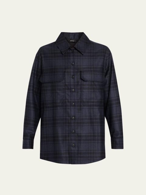 Check Wool Flannel Oversized Shirt Jacket