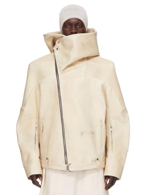 Beige Hollywood Hooded Stooges Leather Jacket