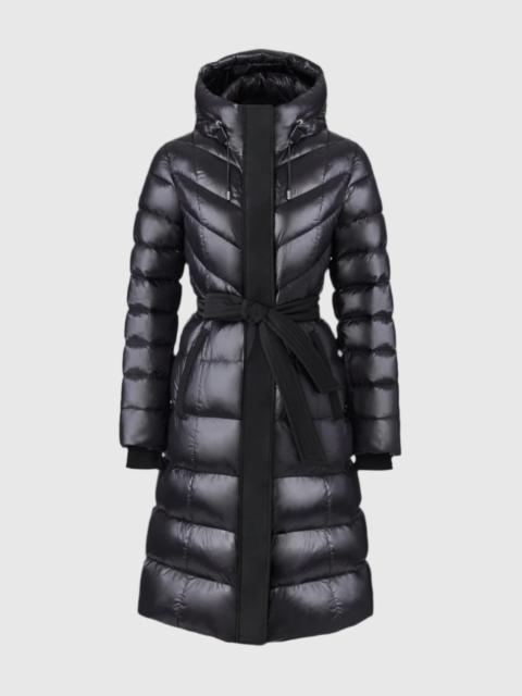 CORALIA light down coat with hood and sash belt