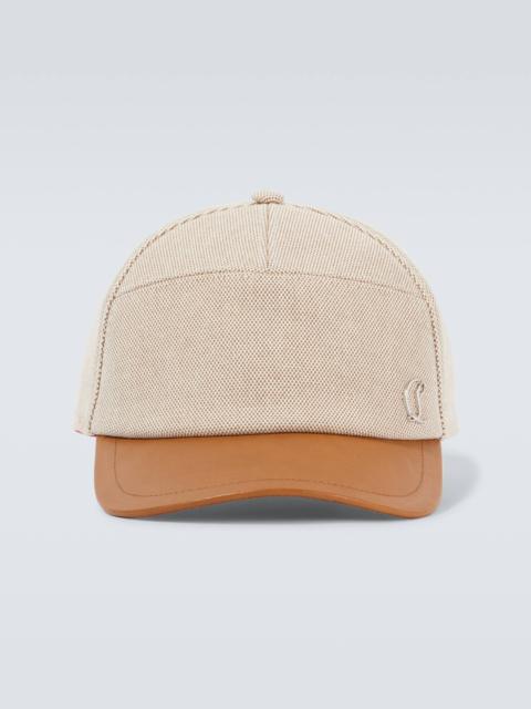 Leather-trimmed cotton baseball cap