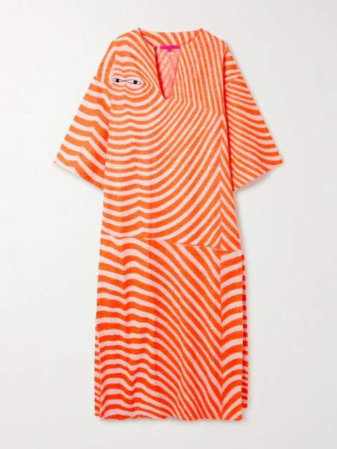 Embroidered Striped Cotton-terry Kaftan