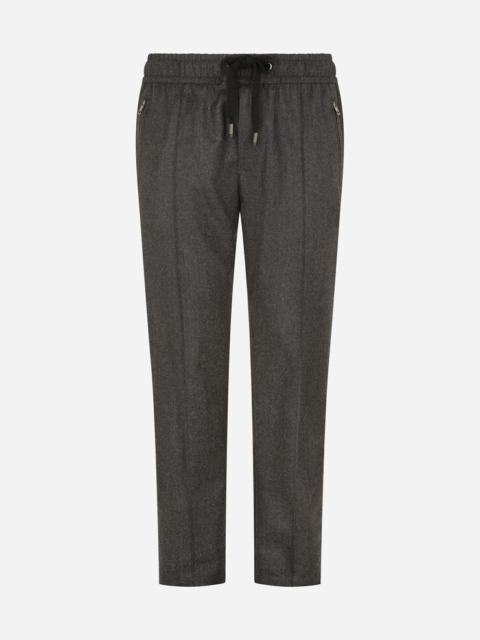 Wool jogging pants with branded plate