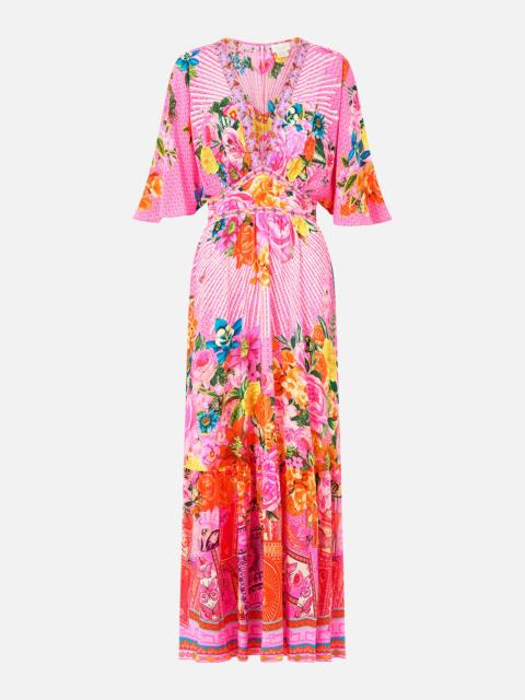 WAISTED DRESS WITH HEM RUFFLE