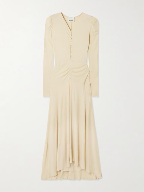 Nejma Asymmetric Gathered Stretch-jersey Midi Dress