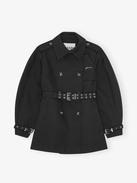BLACK HEAVY TWILL MIDI TRENCH COAT
