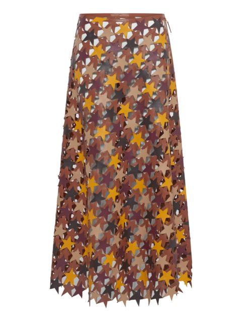 Lirael Patchwork Stars Midi Skirt in Multi Nappa Leather