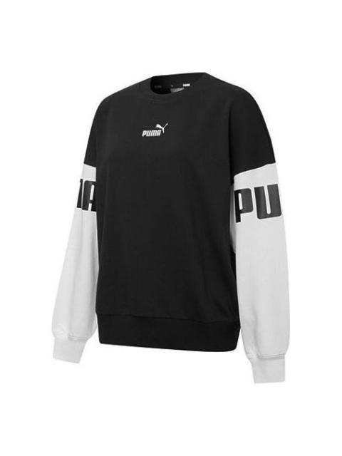 (WMNS) PUMA Power Color Blocking Crew Logo Printing SweatshirtBlack 535187-01