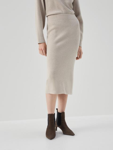 Virgin wool, cashmere and silk English rib knit skirt