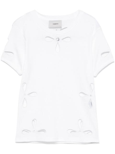 petal-embroidered T-shirt