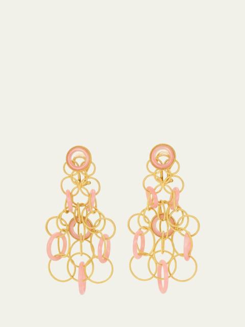 Hawaii 18K Yellow Gold Pink Opal Earrings, 7cm