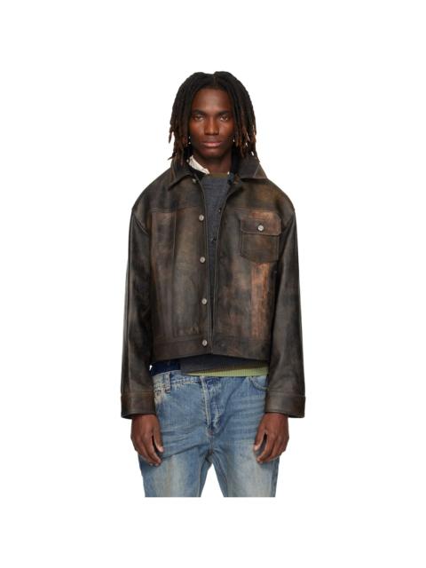 Brown Leather Patchwork Trucker Jacket