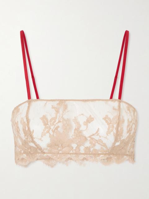 Orchid Leavers Lace And Silk-blend Satin Bandeau Bra