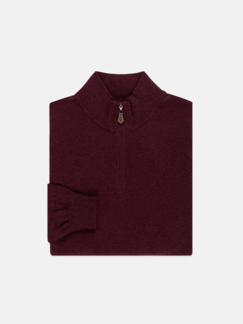 BURGUNDY COTTON-CASHMERE QUARTER-ZIP SWEATER - TRIM FIT